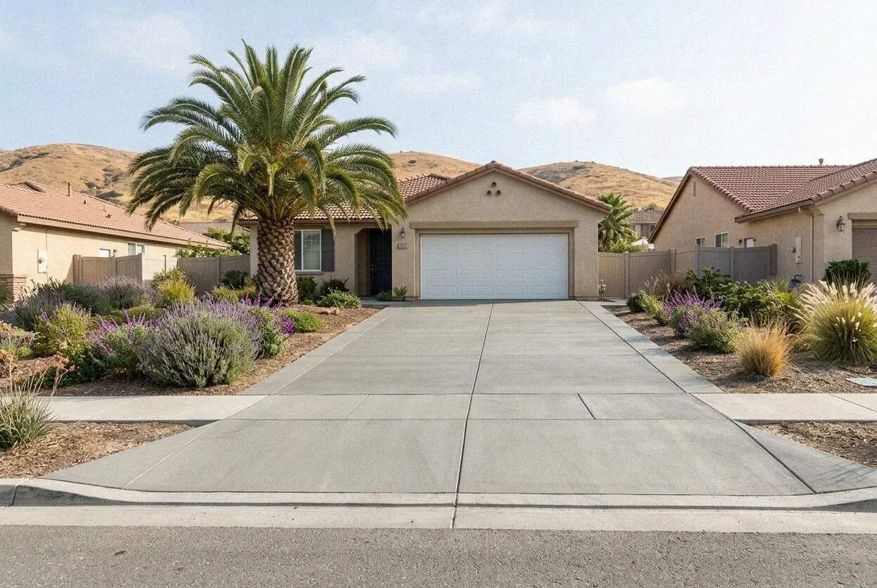 New concrete driveway beside a Craftsman bungalow in Old Towne Orange