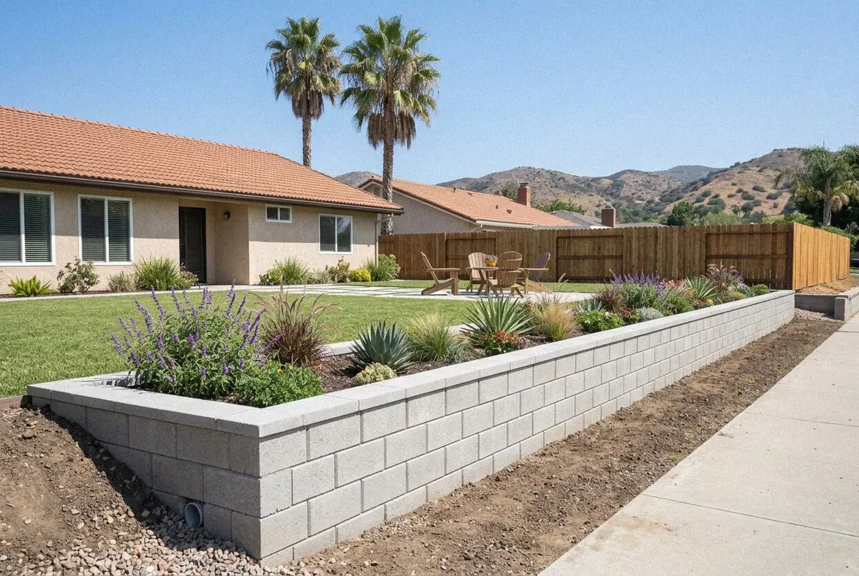Poured concrete retaining wall on a semi-rural lot in Orange Park Acres