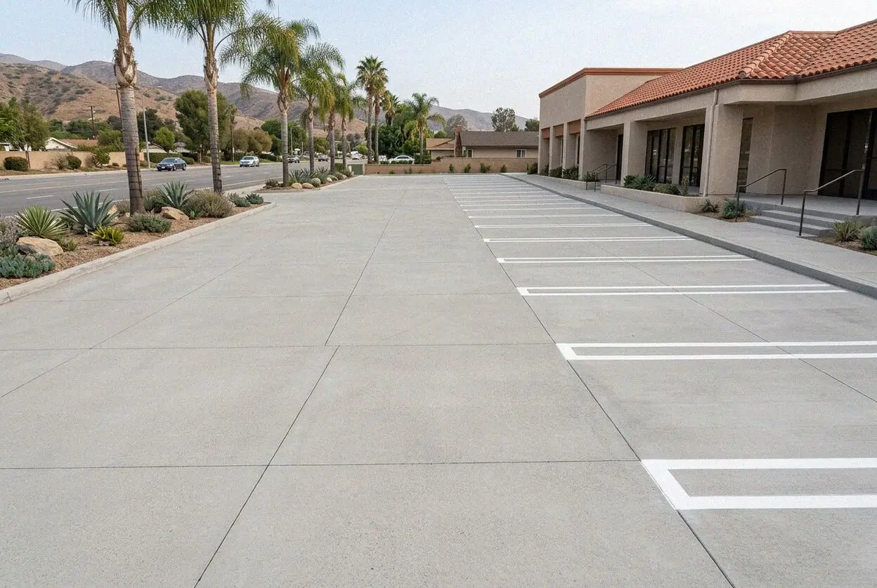 Concrete parking forecourt at a business on Tustin Street in Orange, CA